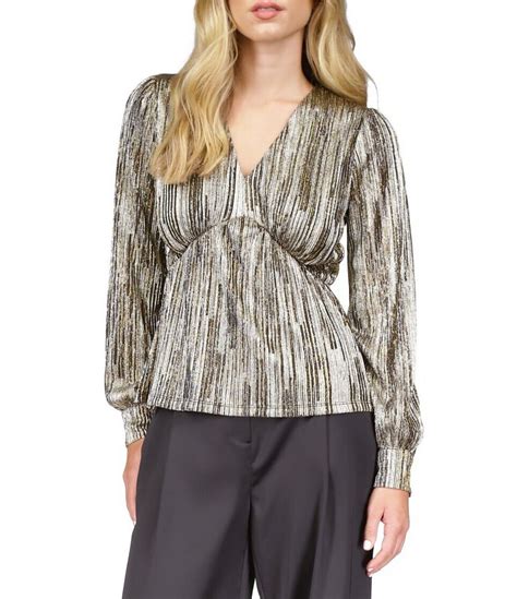 Michael Michael Kors Women's Foil Ruffle Sleeve Knit Blouse 